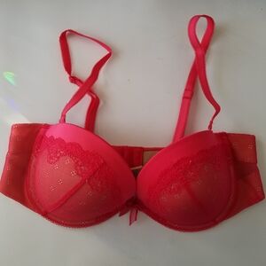 Arie Bright Red Pink strapless padded push up bra 36C